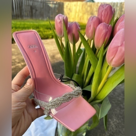 Zara women’s rhinestone Vinyl high heel sandals 1324/010 - Picture 6 of 16